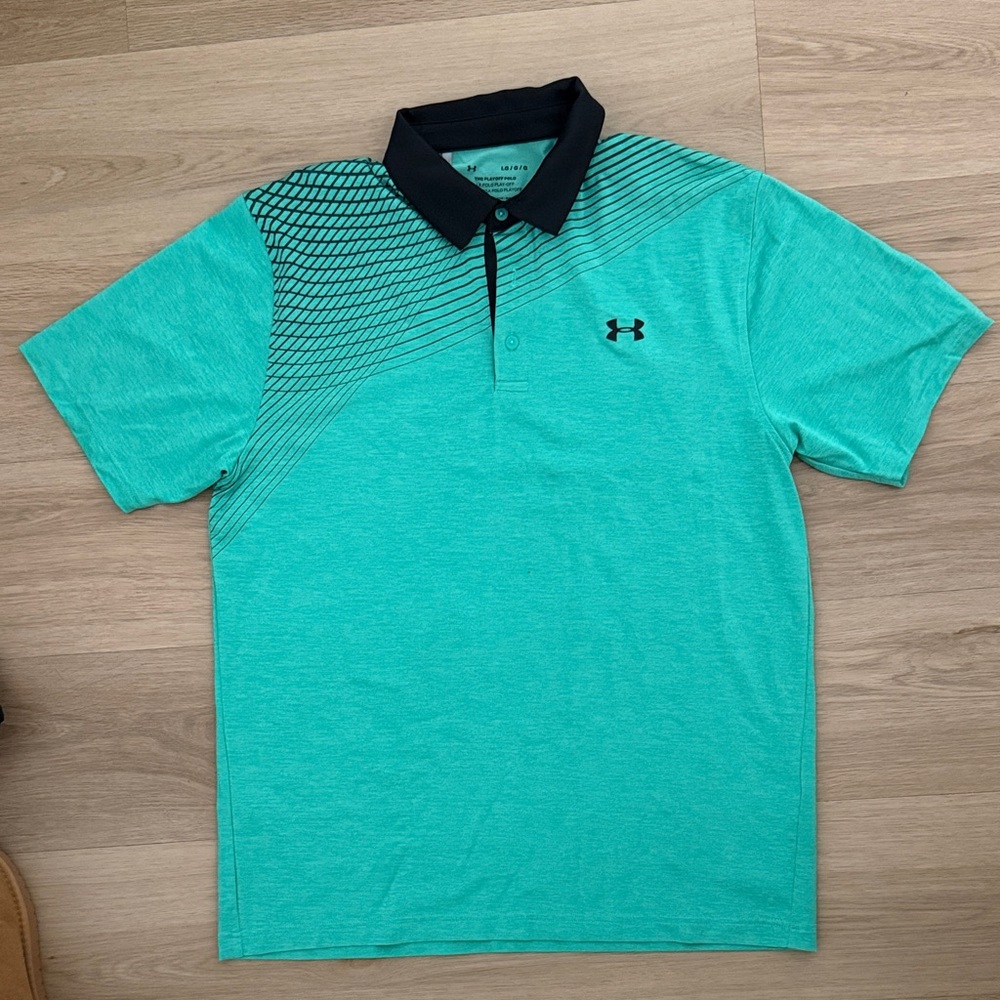 Under Armour Men's Aqua Polo Shirt with Black Collar